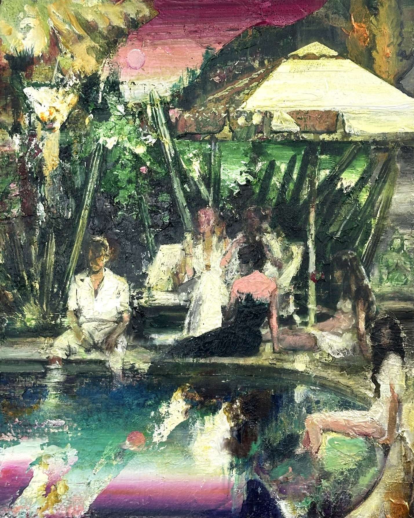 Untitled, 2026, multiple figures in a pool-like setting, by Danuel Méndez